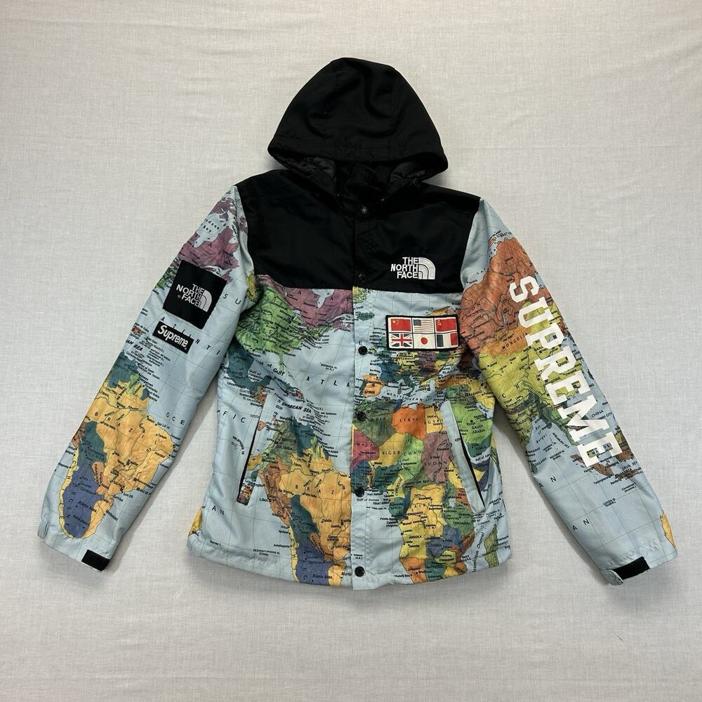 North Face 2014 Supreme X Atlas World Map Expedition Jacket Men's Large FLAWED